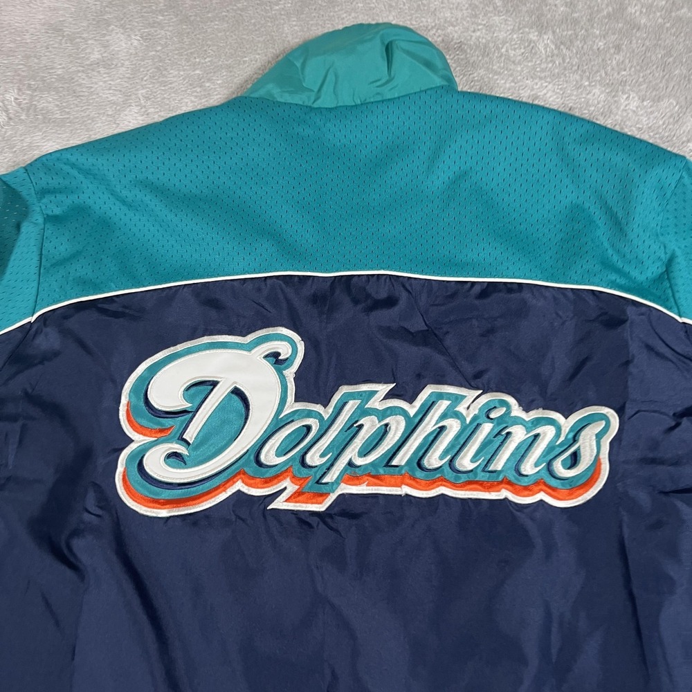 Miami Dolphins Jacket Mens Medium Blue Teal Script Logo Windbreaker Vintage‎